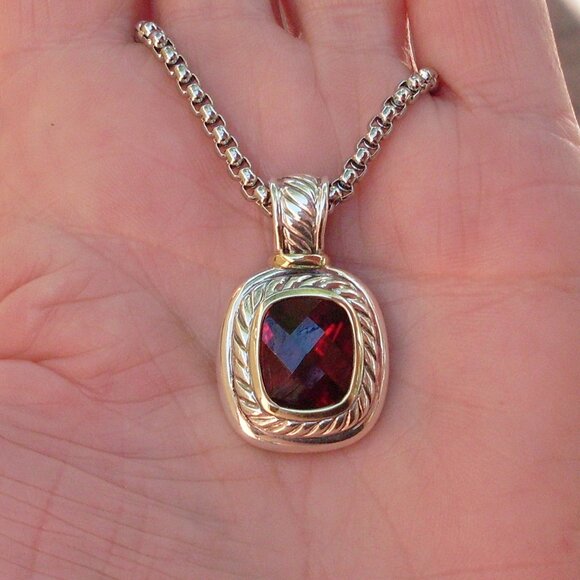 Rare & Retired David Yurman Albion Garnet Enhancer Pendant w/Chain - Picture 4 of 13